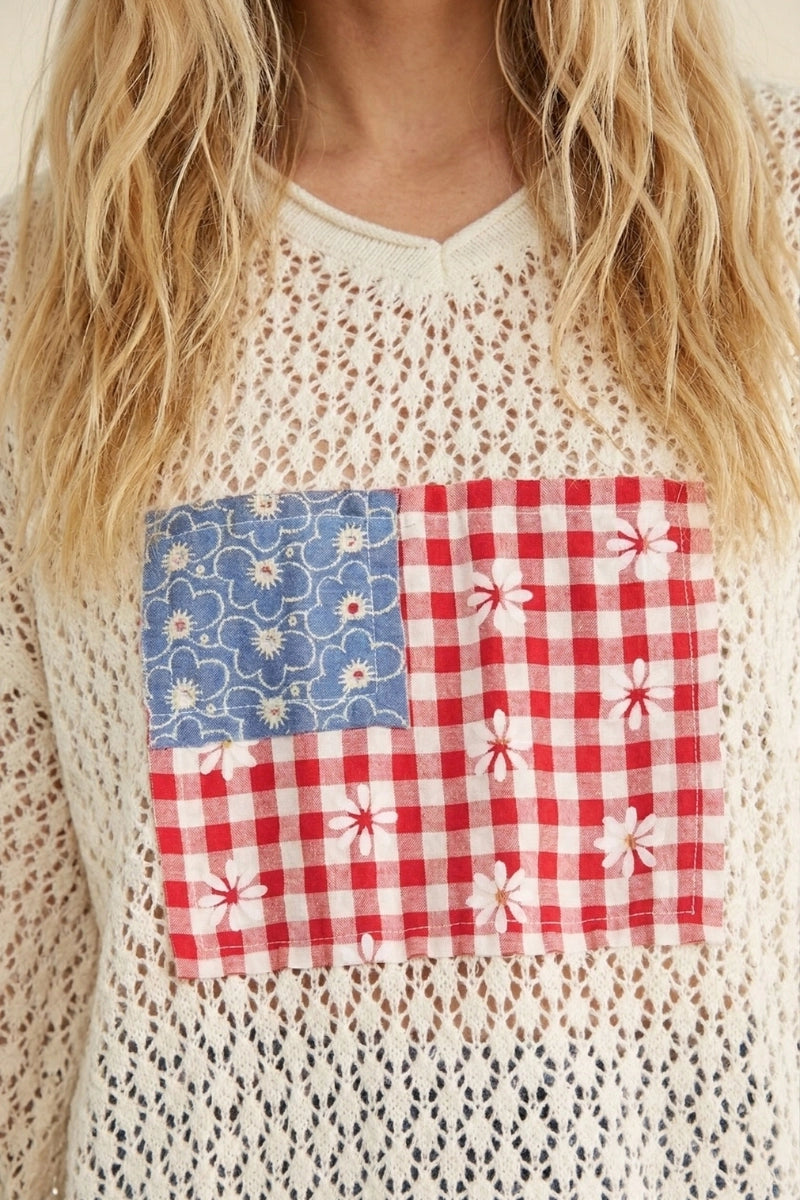 Flag Patchwork Knit Top