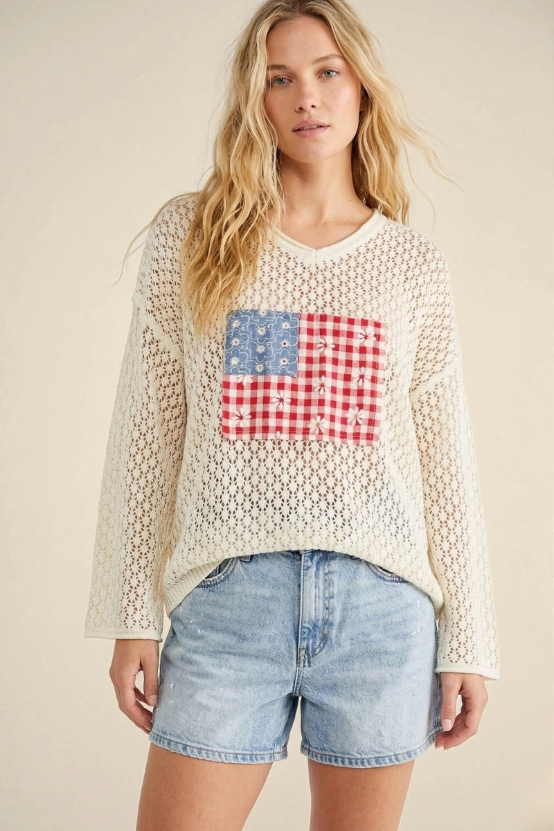 Flag Patchwork Knit Top