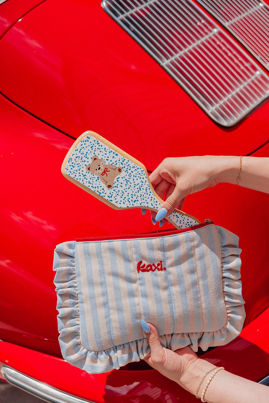 Denim Striped Cosmetic Bag
