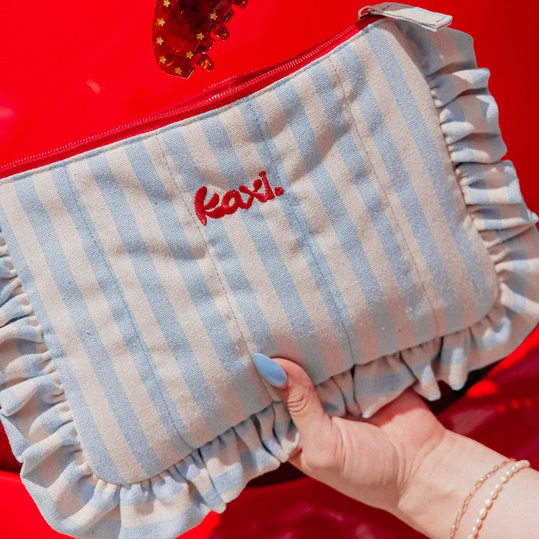 Denim Striped Cosmetic Bag