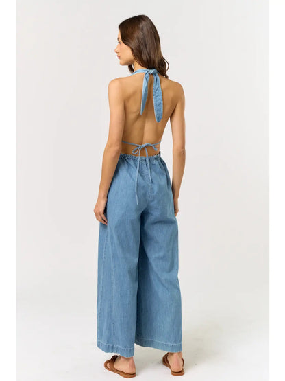 Halter Neck Denim Jumpsuit