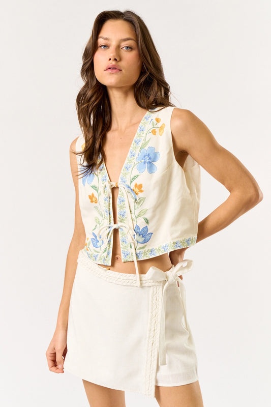 Floral Tie-Front Vest