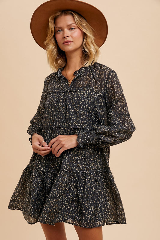 Ruffled Mock-Neck Dress