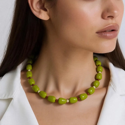 Vintage Olive Beaded Necklace