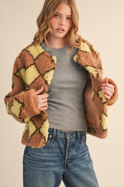 Faux Shearling Argyle Jacket