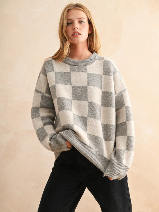 Oatmeal Checkered Pullover
