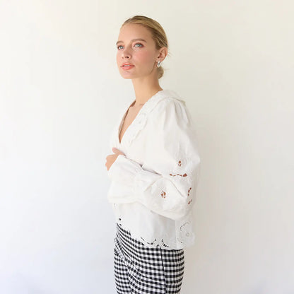 Embroidered Ruffle Blouse