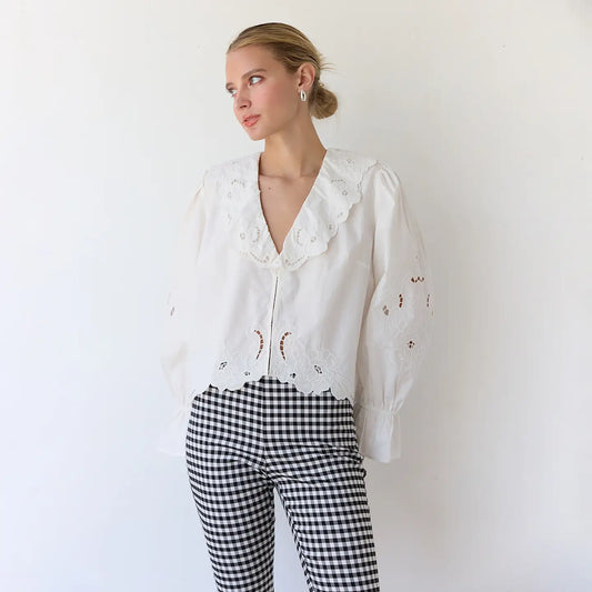 Embroidered Ruffle Blouse