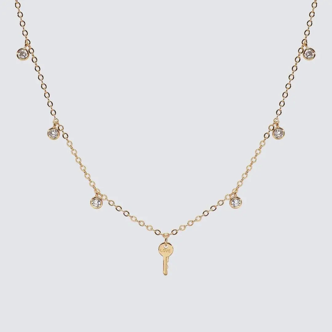 Crystal Droplet + Mini Key Necklace