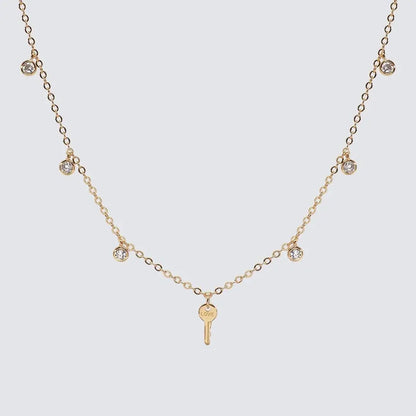 Crystal Droplet + Mini Key Necklace