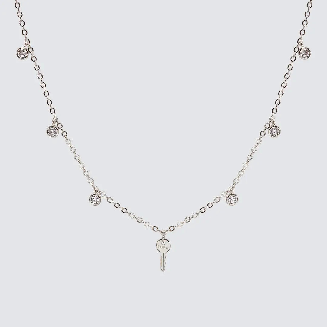 Crystal Droplet + Mini Key Necklace