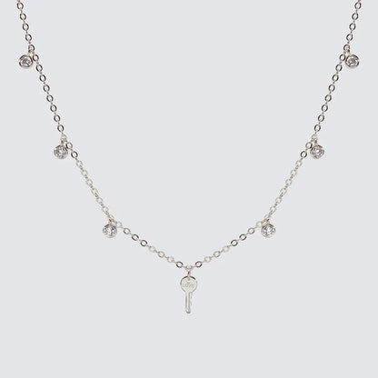 Crystal Droplet + Mini Key Necklace