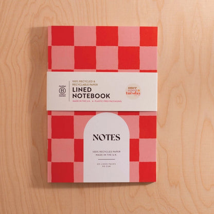 Peach & Cherry Check Lined Notebook