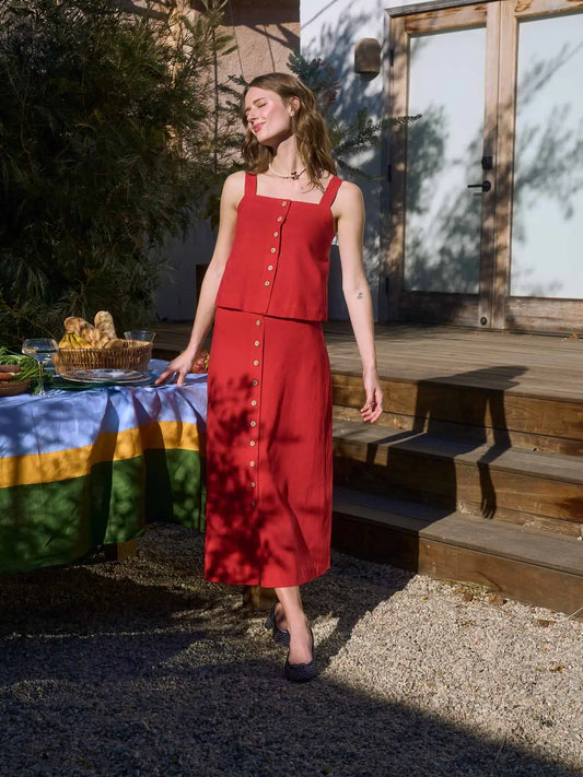 Button Front Midi Skirt