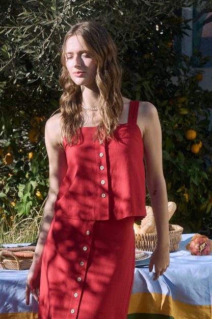 Button Front Square Neck Top