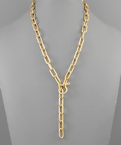 Y Paperclip Stirrup Caribiner Necklace